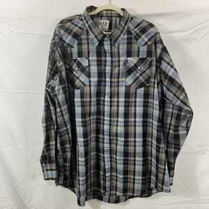 Ely Cattleman Western Shirt Mens 3X Big Tall Blue Plaid Pearl Snap Cowboy Ranch
